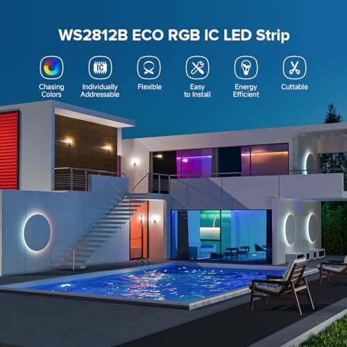 BTF-LIGHTING WS2812E ECO RGB Alloy Wires 5050SMD Individual Addressable 16.4FT 30Pixels/m 150Pixels Flexible White PCB Full Color LED Pixel Strip Dream Color IP30 Non-Waterproof DIY Projects Only DC5V