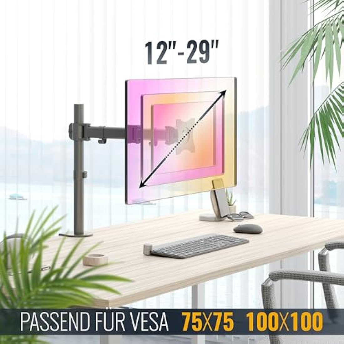 RICOO Monitor Stand Tilt TS5711 Swivel 12-29 Inch VESA 75x75 100x100 Adjustable Arm Mounting System LED LCD Screen Desk Mount Black