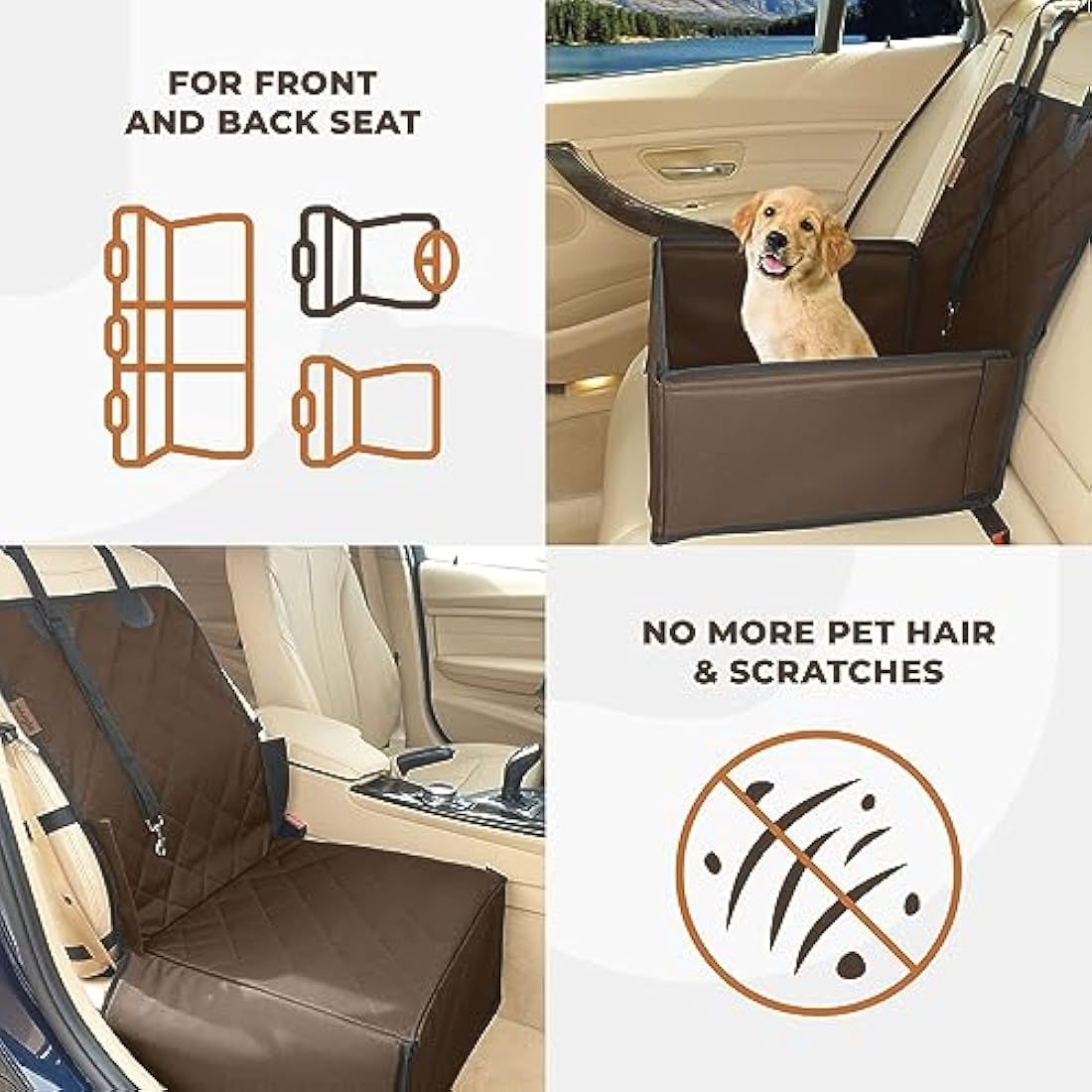 Wuglo Extra Stable Dog Car Seat - Robust Car Dog Seat or Puppy Car Seat for Small to Medium-Sized Dogs - Reinforced Walls and 3 Belts - Waterproof Pet Car Seat for Back and Front Seat (Brown)