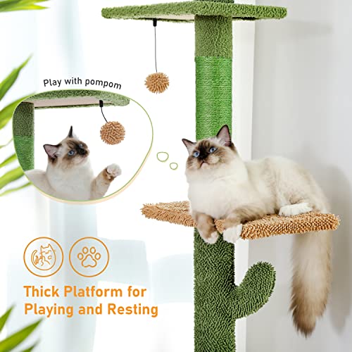 PAWZ Road Cactus Cat Tree Floor to Ceiling Cat Tower with Adjustable Height(229-275cm), 5 Tiers Cat Climbing Activity Center with Cozy Hammock,