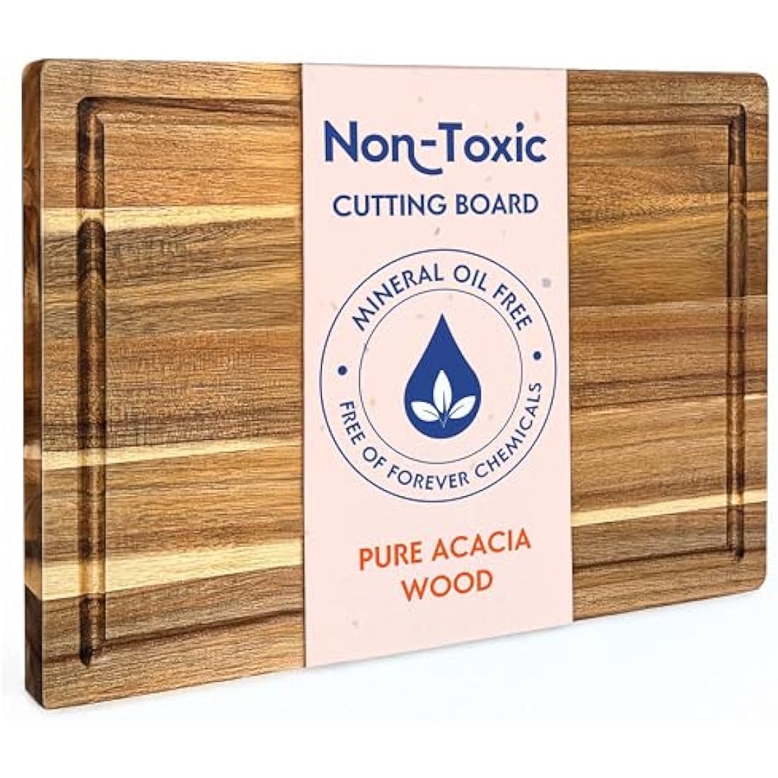 Non Toxic Chopping Board for Kitchen. Made from FSC-Certified Acacia Wood, Conditioned with Food-Safe Beeswax, Flaxseed Oil & Lemon Oil. 41 x 28 cm by Ziruma