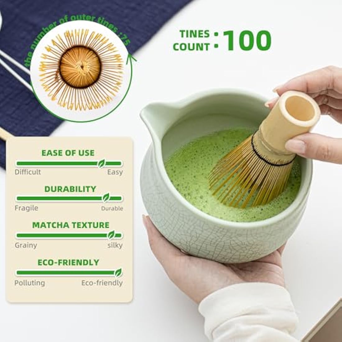 TEANAGOO Matcha Set, 7 Pcs Matcha Whisk Set, Matcha Kit for Ceremony, Matcha Tea Set for Making Breakfast/Latte, Green Matcha Bowl(Chawan) Whith Spout and Whisk, Gift for Matcha Lover
