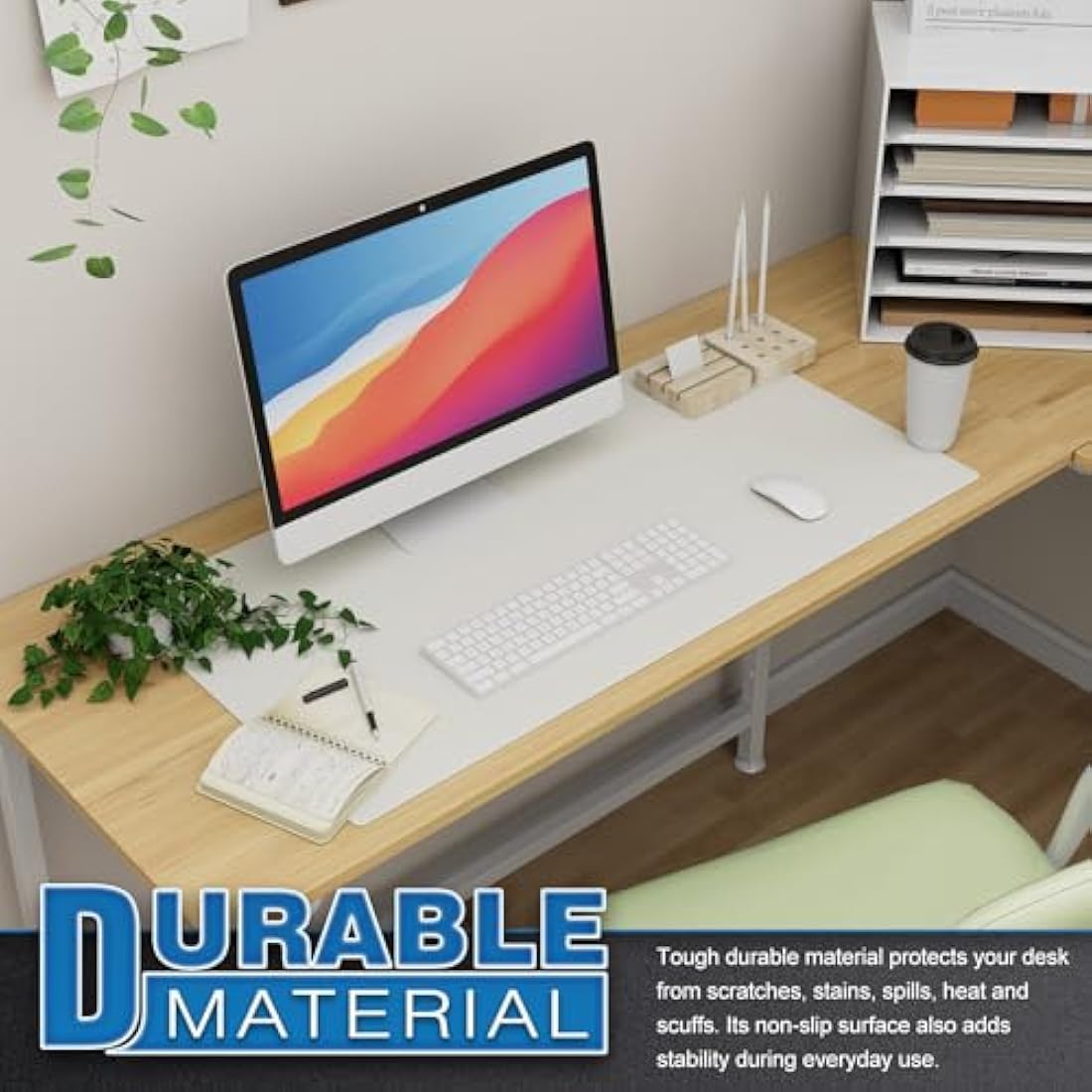 K KNODEL Large Office Leather Desk Mat, Mouse and Keyboard Pad, Computer and Laptop Mat, Desktop Protector and Cover, Writing Pad and Blotter (80x40cm, White)