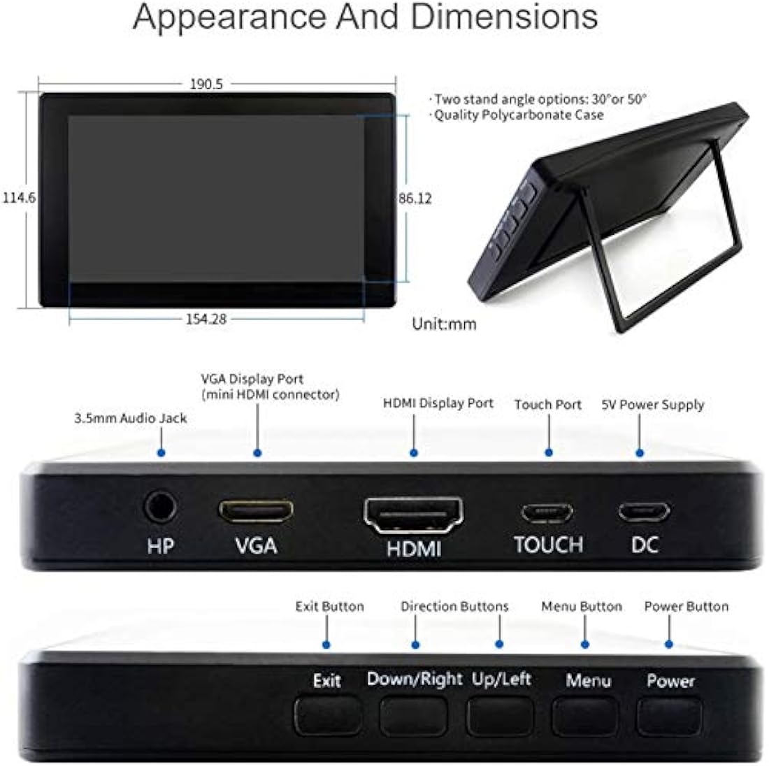 ingcool 7inch HDMI LCD with Case for Raspberry Pi Capacitive Touchscreen 1024×600 IPS Display Screen Monitor Compatible with Raspberry Pi 4B/3B+/3B/Zero/Jetson Nano Support Windows 10/8.1/8/7
