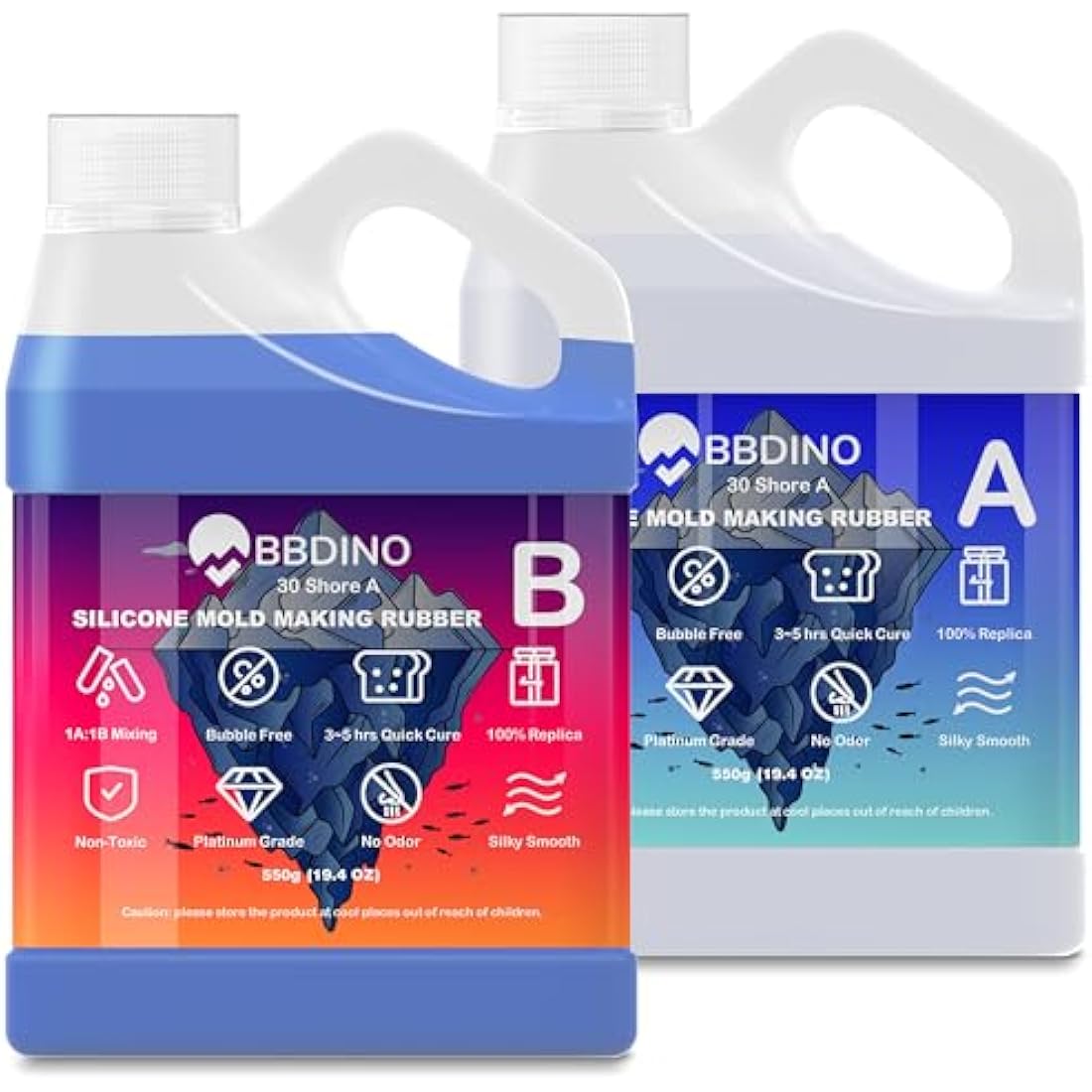 BBDINO Silicone Mould Making Kit, 30A Liquid Silicone for Mould Making 38.8 OZ, Quick Cure Mould Making Silicone Rubber, 1:1 Ideal for Casting Resins Moulds & Silicone Moulds Sapphire Blue
