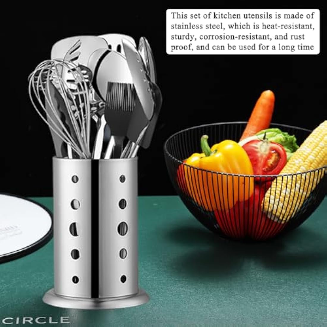 ReaNea Stainless Steel Kitchen Utensils Set 40 Pieces, Cooking Utensil Set with Utensils Holder, Kitchen Gadgets Kitchen Essentials New Home, House, Appartment Must Have, Metal Spatula Set