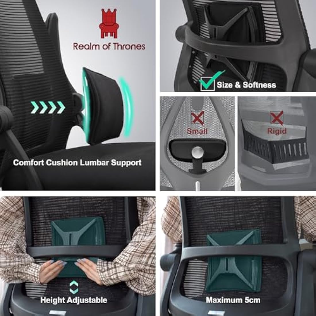 Realm of Thrones CAPTAIN Ergonomic Office Chair for Home, Heavy Duty Steel Base, Versatile Flip-up Armrests, Adjustable Lumbar Support, Mesh Back Comfort Cushion Seat for Computer Desk/Gaming (Black)