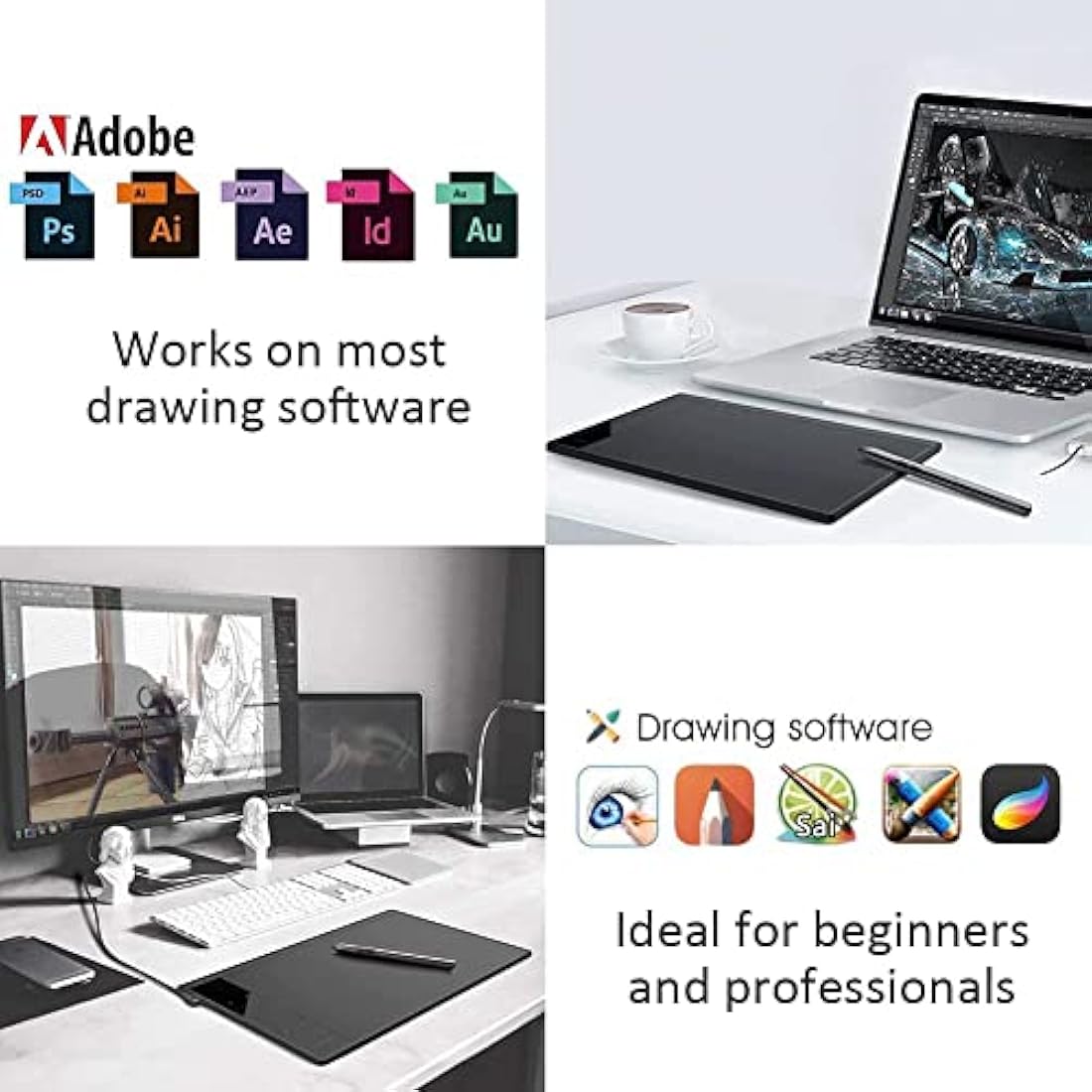 Digital Graphics Drawing Tablet, 4 Touch Keys 1 Panel, Battery-free Pen, Pad VEIKK A30 Electronic Writing Tablet for Laptop PC Mac Windows Linux