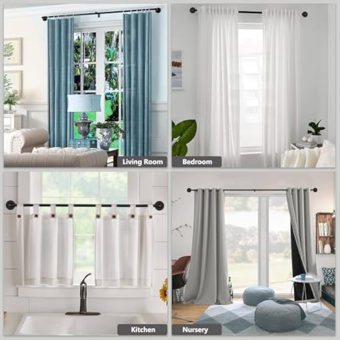Black Curtain Poles for Eyelet Curtains, Industrial Curtain Pole Metal Extendable, Industrial Curtain Rod for Windows 67cm-122cm, Room Dividers Curtain Rail.