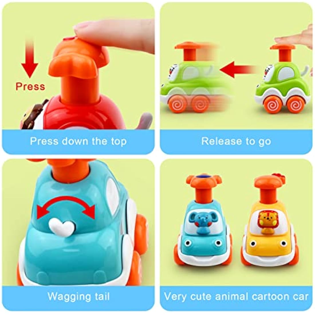 Love&Mini Baby Toy Cars for 1+ Year Old Boy Toddler Toys Age 18M+, 1 2 3 Years Old Boy Gifts Animal Cartoon Press and Go Cars for Toddlers 2-5 Birthday Toys