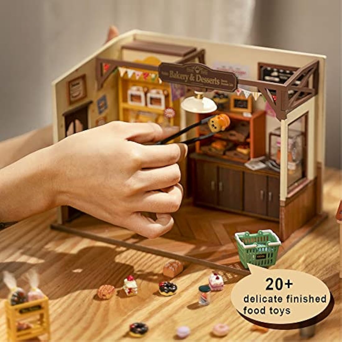 Rolife Dollhouses Becka's Baking House Miniature Wooden Doll House Kit with Furniture Wooden Building Kits with LED Lights for Girls and Women