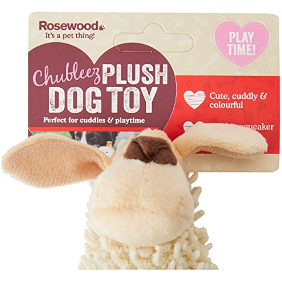 Rosewood Chubleez Noodle Buddy Plush Dog Toy with Squeaker, Soft & Comforting Toy for Small, Medium Dogs & Puppies, Interactive Play
