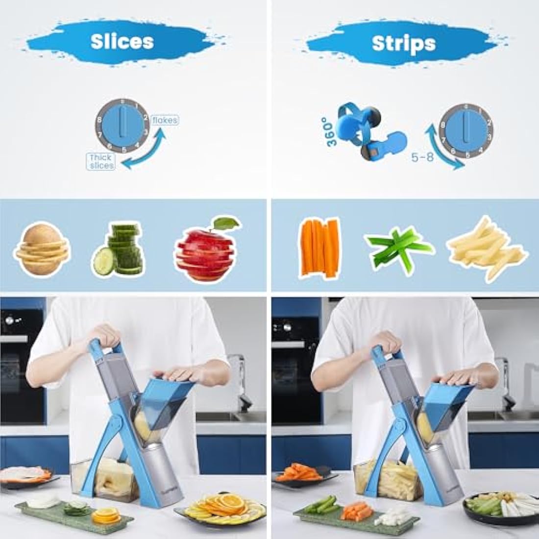 Supmakin Safe Mandoline Vegetable Slicer Adjustable Vegetable Chopper Mandolin Multifunction Potato Slicer with 4 Modes Dicer, Julienne Kitchen Chopping Artifact (SkyBlue)