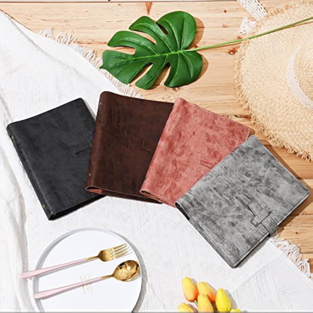 Wonderpool Leather Diary 6 Ring Binder Folder Organiser with Dotted Paper Refillable Writing Notebook & Multi Pockets Cover for Business Study Travel (A5, Grey)