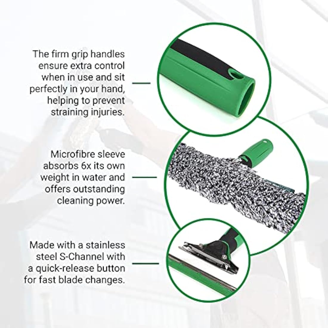 Unger AK011AUNGER ErgoTec 2-in1 Window Cleaner Starter Kit - Squeegee & Microfibre Power Washer Sleeve,Green,35cm