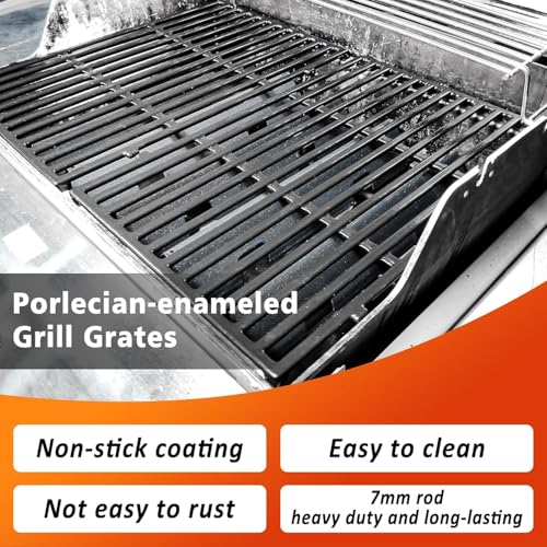 Denmay 7638 44.5 x 30.3cm Cast Iron Grids Cooking Grates for Weber Spirit E/S 310, 320, 330 (with Front Burner Knobs), Spirit 700, 900, Genesis Gold