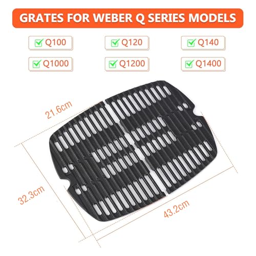 GFTIME 7644 32 x 21.6CM Cast Iron Cooking Grates Grid for Weber Q100 Q1000 Q1200 Q120 Series Gas Grill, Grates Replacement Parts for Weber 7644, 2