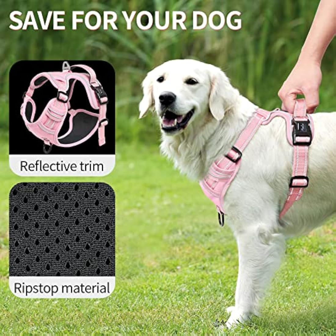 HEELE Dog Harness, Reflective, No-Pull, Pink, XL