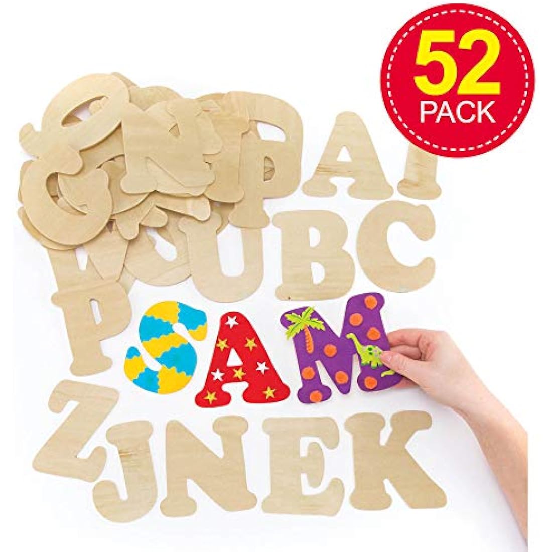 Baker Ross EV266 Wooden Letter Templates (Pack of 52) For Kids to Decorate and Display, 11cm