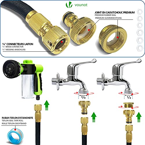 VOUNOT Flexible Garden Hose 30m, Expandable Water Hose Pipe with 8 Modes Water Spray Nozzles Soap Dispenser, Magic Water Pipe, Black