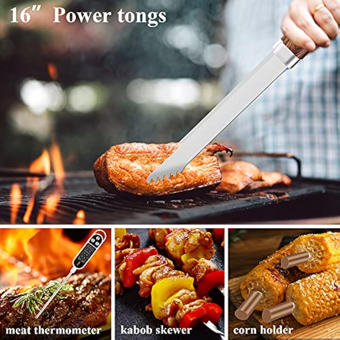 ROMANTICIST 26pcs Extra Thick Stainless Steel Grill Tool Set for Men, Heavy Duty Grilling Accessory Kit for Backyard, BBQ Utensils Gift Set with Meat Thermometer in Aluminum Case for Birthday Brown