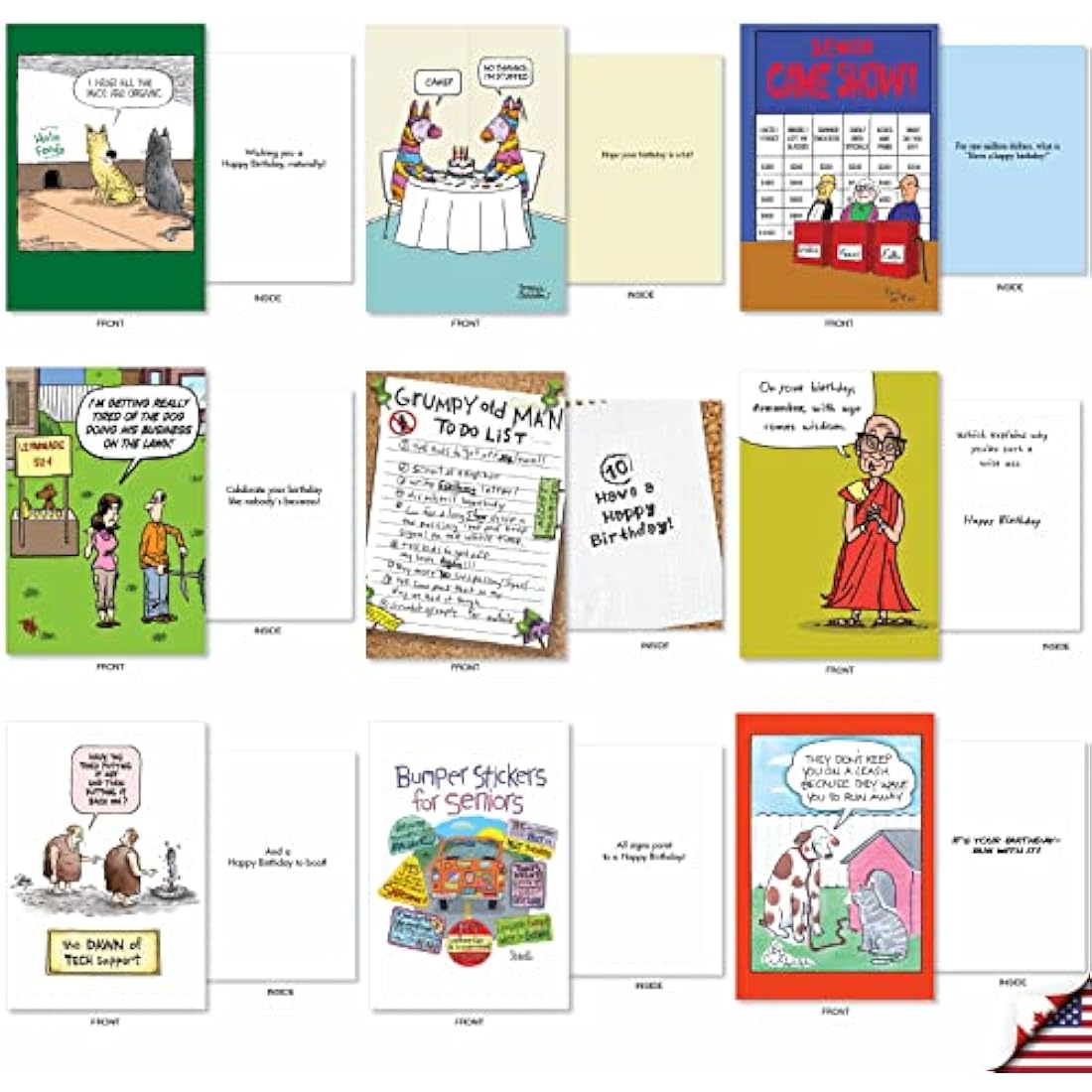 NobleWorks - 36 Assorted Funny Birthday Cards Bulk Box Set with Envelopes (36 Designs, 1 Each) Mixed Humor Greeting Card Variety Pack for Men and Women - Cartoon Party AC9374BDG-B1x36