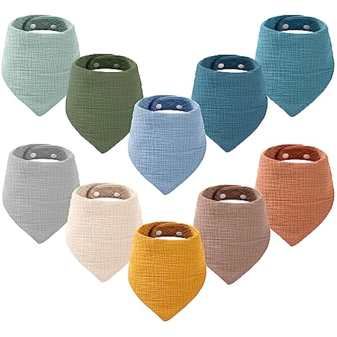 Yoofoss Muslin Baby Bibs 10 Pack Dribble Bandana Bibs 100% Cotton Drool Bib for Teething Soft and Absorbent with Adjustable Snaps Blue and Orange …