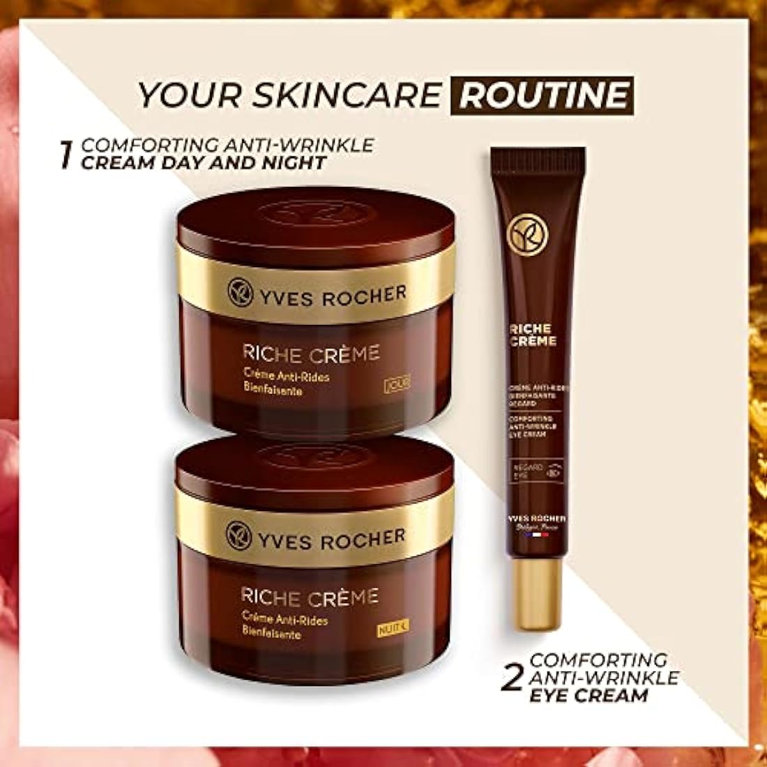 Yves Rocher Face Moisturizer Riche Crème Anti-wrinkle Comforting Night Cream with precious oils, for Mature Skin + Dry skin, 50 ml jar