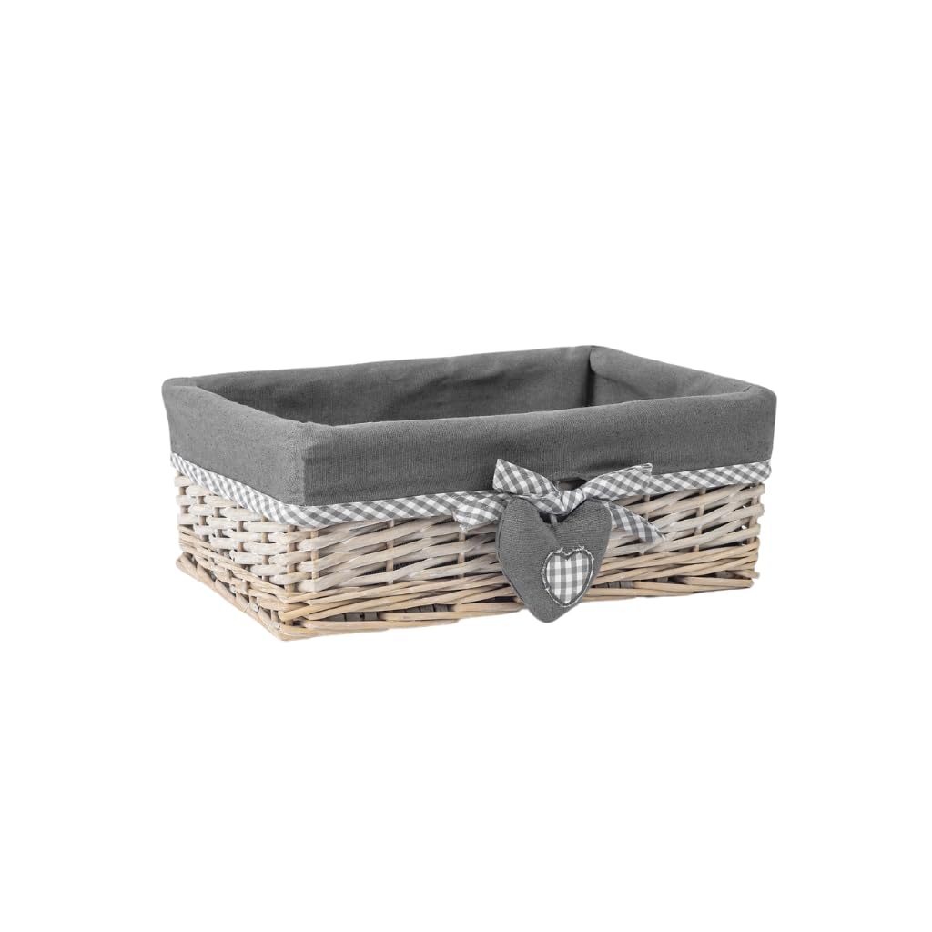 Woodluv Grey Wicker Rectangular Storage Gift Hamper Basket With Removable Lining - Medium