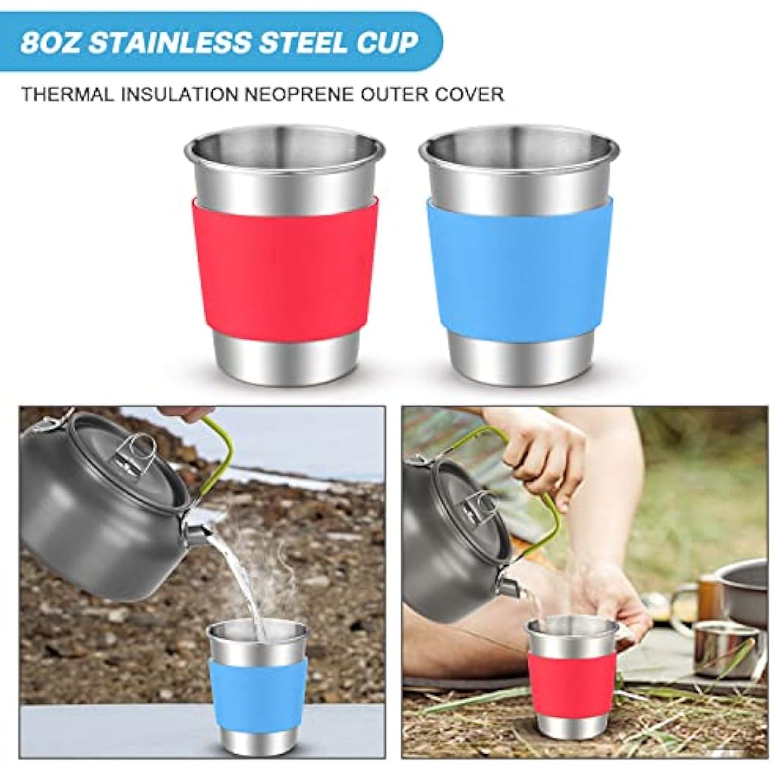 Odoland Camping Cookware Set with Pots and Frying Pan Cup Plates Folding Cutlery Gavette for 1-2 People Lightweight and Compact for Camping Trekking Picnic Hiking
