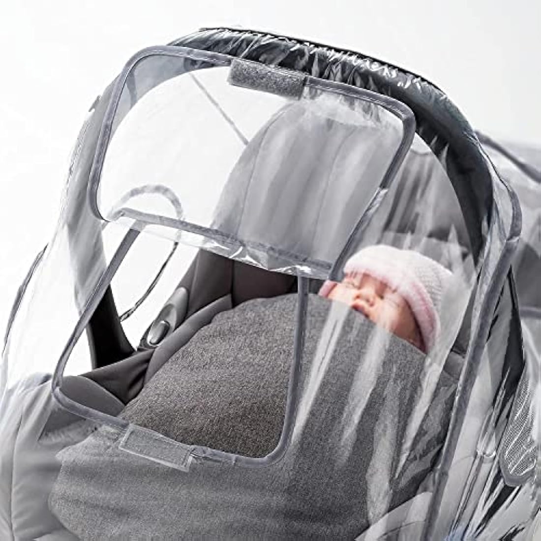 ZAMBOO Universal Car Seat Rain Cover with Quick-Access Window (to fit Maxi COSI/Cybex/Graco/Joie/Nuna e.g.) - Baby Car Seat Rain Cover, Dual Side Ventilation, Handle Opening - Grey
