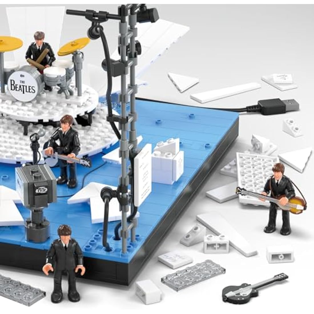 MEGA The Beatles Building Set with 681 Pieces, 4 Poseable Action Figures and Ed Sullivan Stage, with LED Lights, for Adult Collectors, HVH42