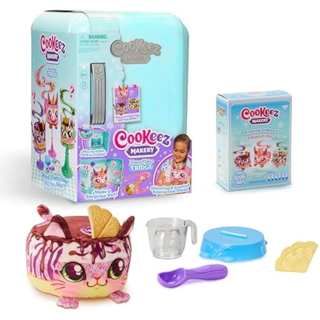 Cookeez Makery Freezy Cakez Mix & Decorate your plush best friend! Place your cake mix in the freeze And Be Amazed When A Scented, Shivering, Interactive Plush Friend comes out!