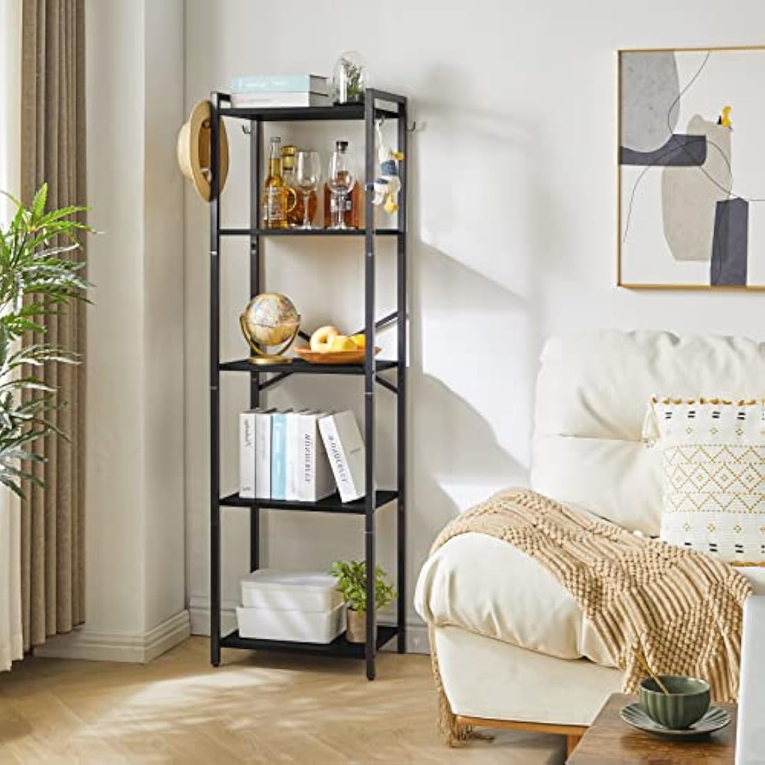 YMYNY Bookshelf,5 Tier Storage Rack, Plant Rack, Storage Rack with Steel Frame,for Living Room, Office, Study, Hallway, Industrial Style, Black HBC005B