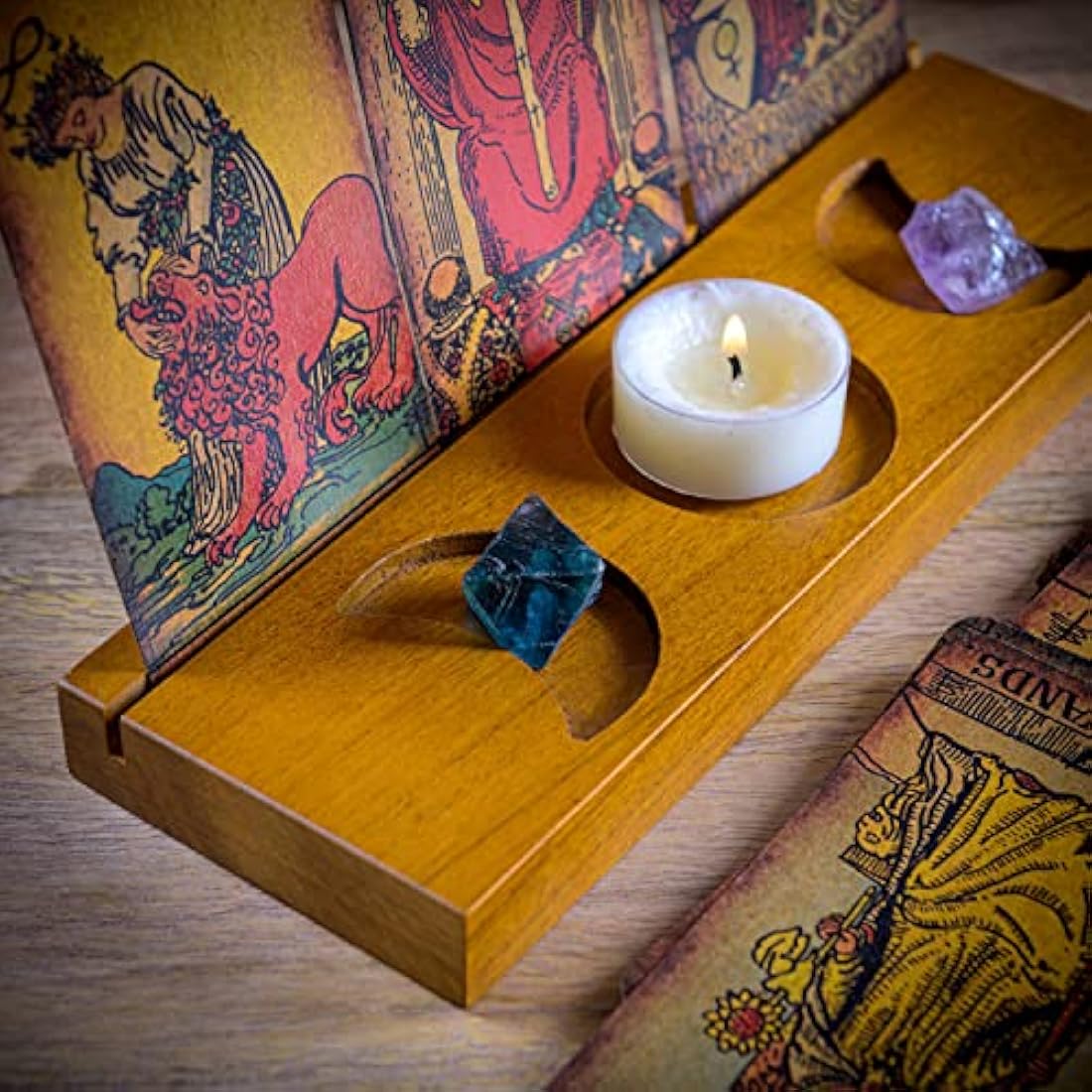 Curawood Tarot Card Holder Stand - Display Your Daily Affirmation Cards - Wooden Tarot Card Stand - Tarot Accessories - Tarot Board Altar Stand - Pagan & Wiccan Altar Supplies - Witchy Room Decor