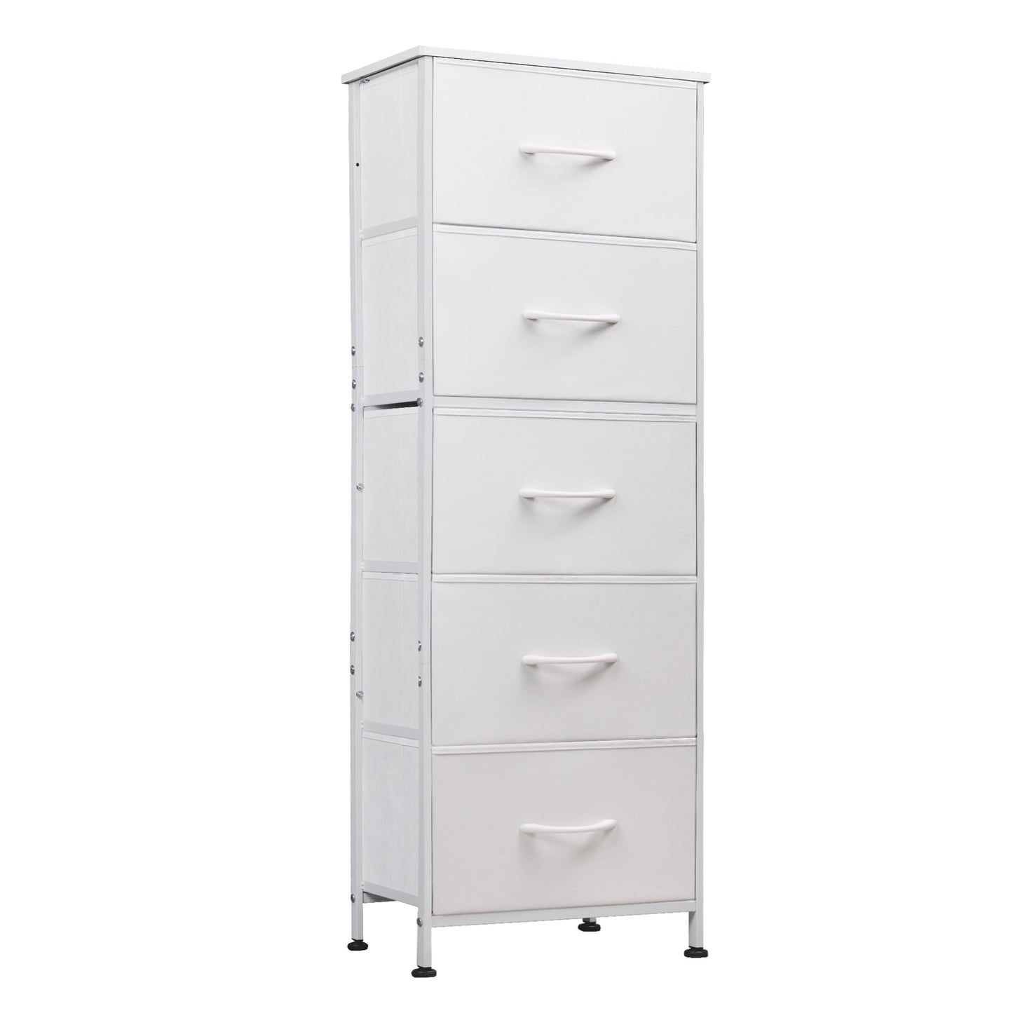 WLIVE White Chest of Drawers, 5 Fabric Drawers Tall Narrow Dresser Bedroom