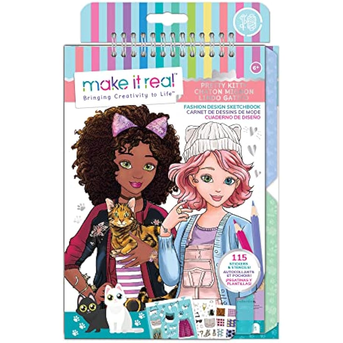 Make It Real Kitty Inspired Fashion Sketchbook with Stencils and Stickers for Creativity - Kids Arts and Crafts Colouring Book - Girls Gifts…