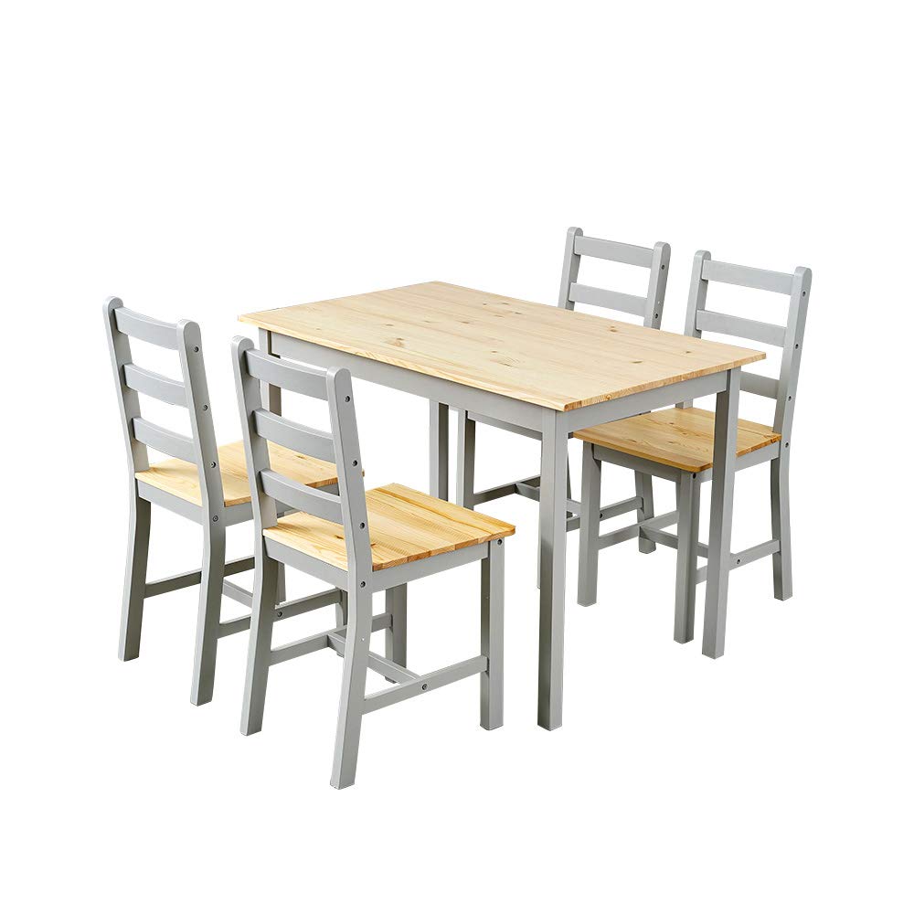 Panana Wooden Pine Dining Table with 4 Chairs in Choice of Colors Dining Room Furniture Set (Grey Pine)