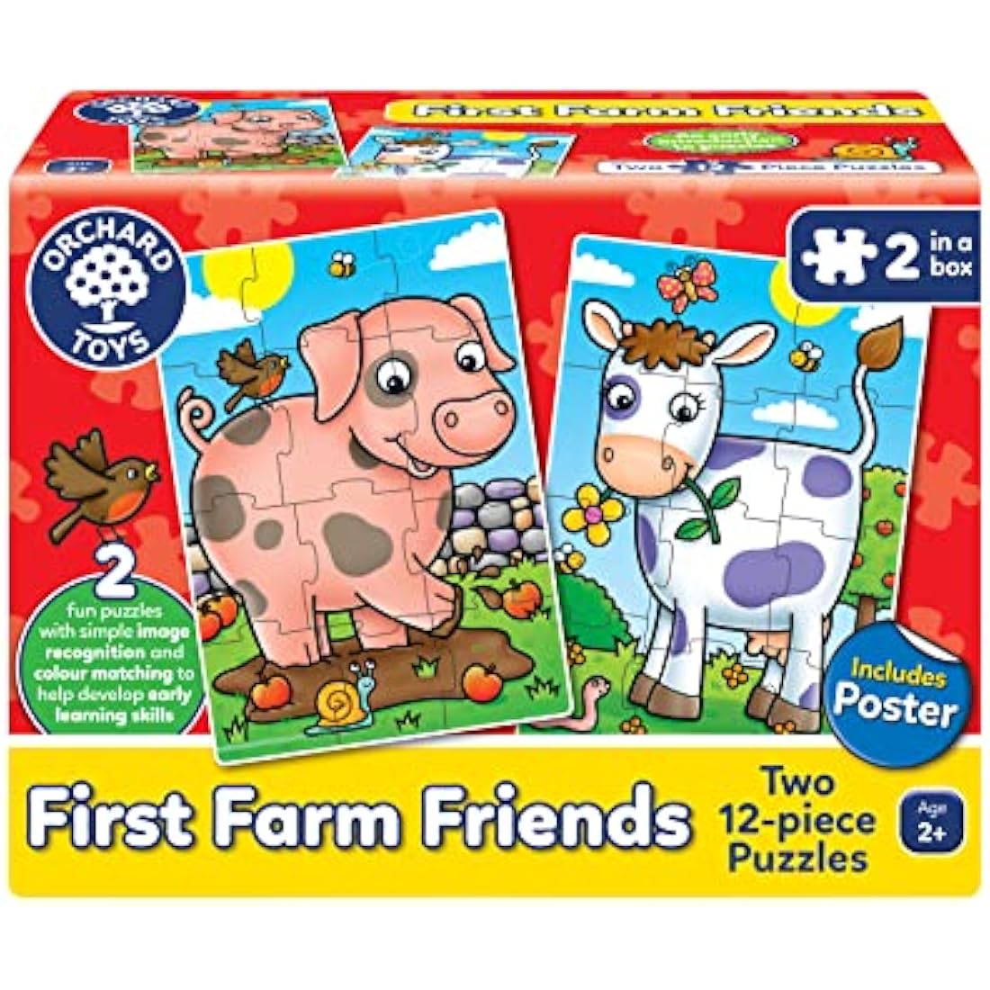 Orchard Toys First Farm Friends Jigsaw Puzzle, 12-Piece Educational Jigsaws, Two Puzzles in a Box, Perfect For Ages 2+, Develops Hand-Eye Coordination