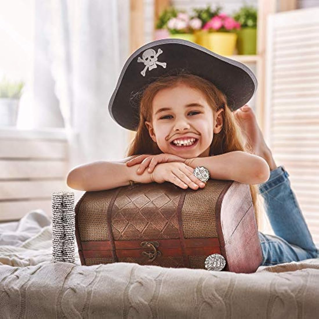 Large Silver Metal Pirate Coins - 100 Silver Treasure Coin Set, Metal Replica Spanish Doubloons for Board Games, Tokens, Toys, Cosplay - Realistic Money Imitation, Pirate Treasure Chest - Size: 27 mm