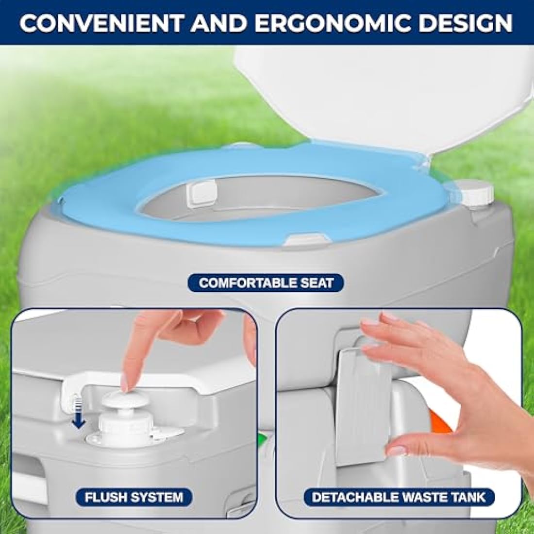 SereneLife Portable Toilet – 22L Camping Toilet, Leak-Proof Cassette Porta Potty with CHH Piston, Upgrade Waste Tank for RV, Indoor/Outdoor Use, White