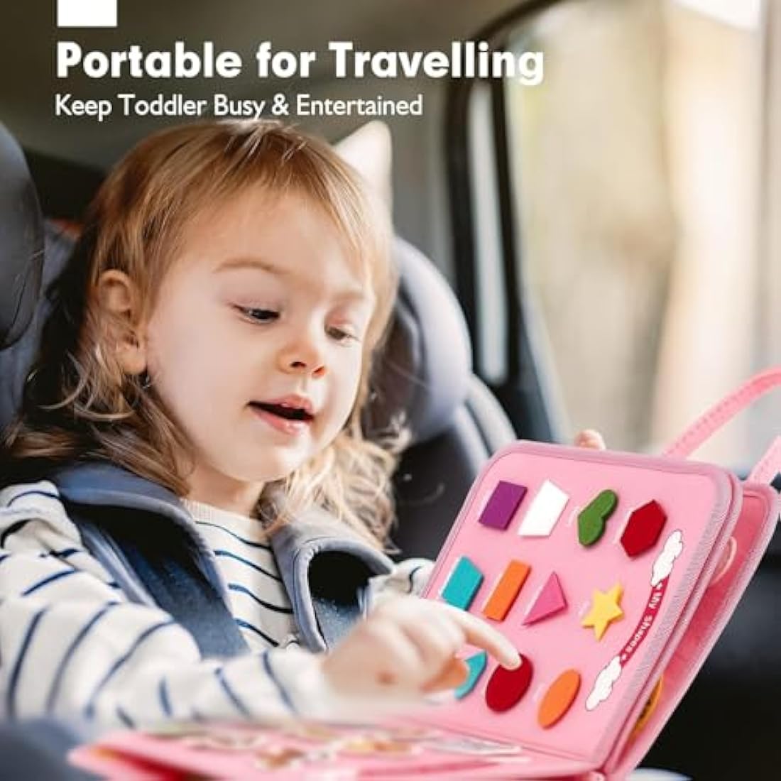 Hahaland Montessori Busy Board for Children of 3+ Years Old, Activity Sensory Book Offers Preschool Educational Skill Learning, Quiet Travel Toys for Plane Car, Birthday Gifts for Girls - Pink Unicorn