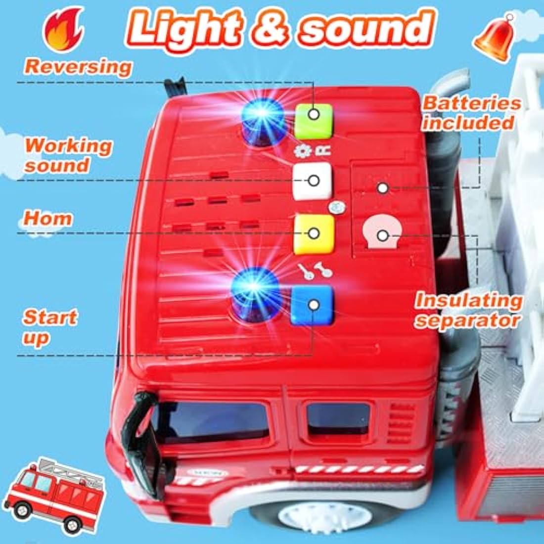 GizmoVine Fire Engine Toys, Fire Truck with Lights Sound Extending Ladder, Friction Powered Large Toy Firetruck, Kids Big Trucks, Brithday for Children Age 3 4 5 6 7 8 Year Olds