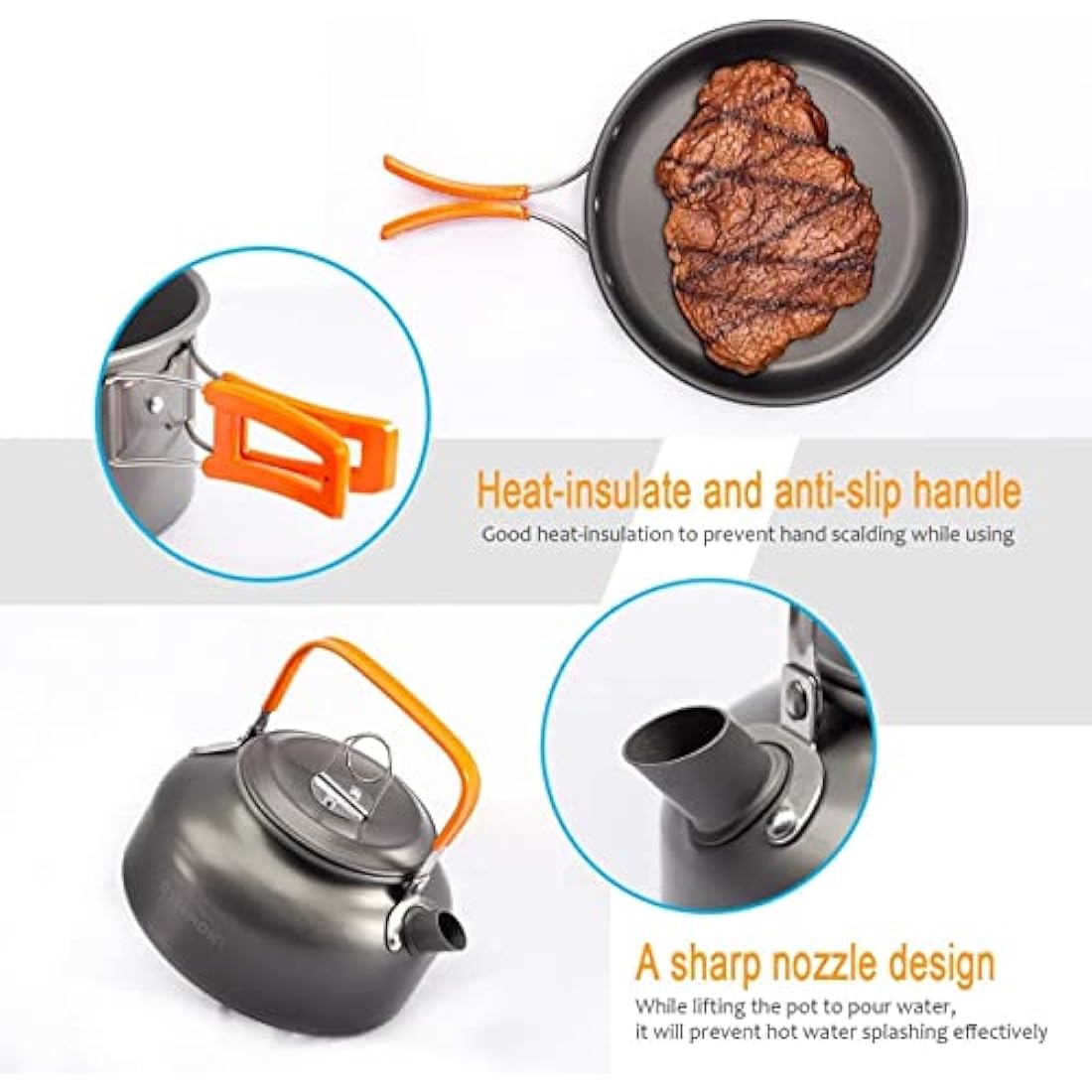 OVERMONT 0.8/1.2L Camp Kettle Camping Cookware Set Outdoor Cooking Mess Kit Pots Pans Portable for Backpacking Hiking Trekking Picnic Fishing Mountaineering