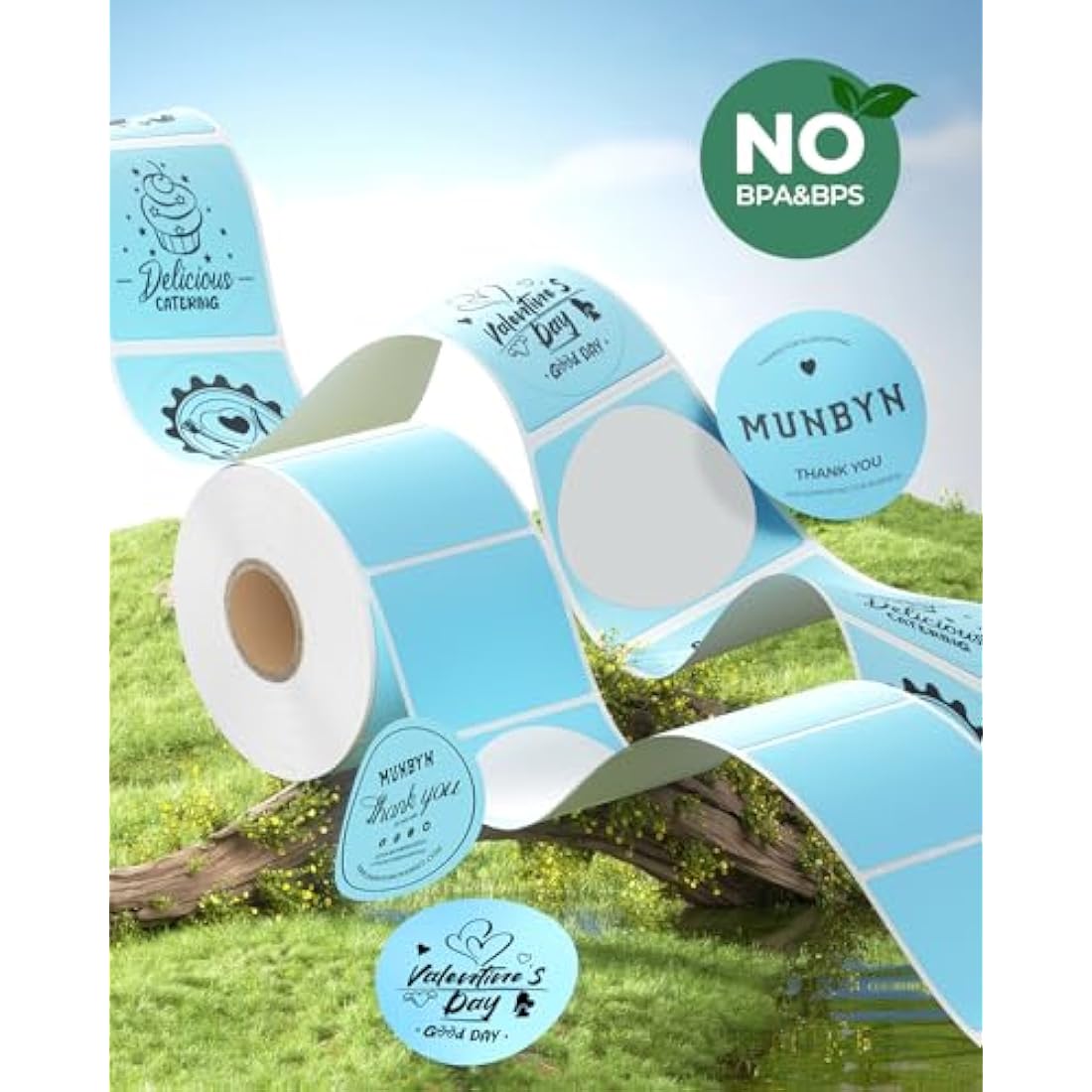 MUNBYN 50x50mm Blue Circle Thermal Sticker Labels, Self-Adhesive Round Direct Thermal Labels, Multi-Purpose Roll Sticker for DIY Logo Design, QR Code, Name Tag, Inventory-750 Sheet/1 Roll