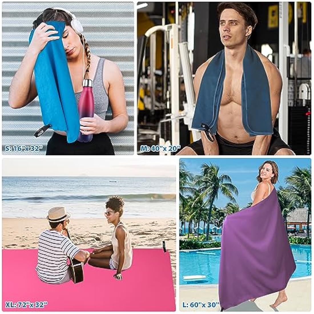 BOGI Microfibre Travel Towel, Quick Dry & Super Absorbent, Soft Lightweight Gym Towel for Beach Sports, Swimming, Yoga, Camping & Hiking
