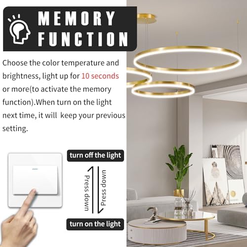 Mikeru 40+60+80cm Minimalist Pendant Lights, Dimmable 10% to 100% Gold Height Adjustable Pendant Lights with Memory Function 3000K/4500K/6500K LED Pendant Lights for Kitchen Island