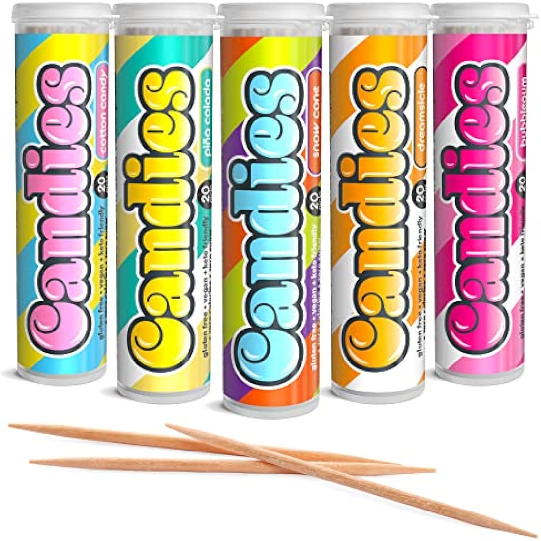 Xero Picks Candies - Infused Flavored Toothpicks (Candies Variety,5 Pack - 100 Picks) Bubblegum, Pina Colada, Orange Creamsicle, Cotton Candy, Snow Cone and Candy Cane