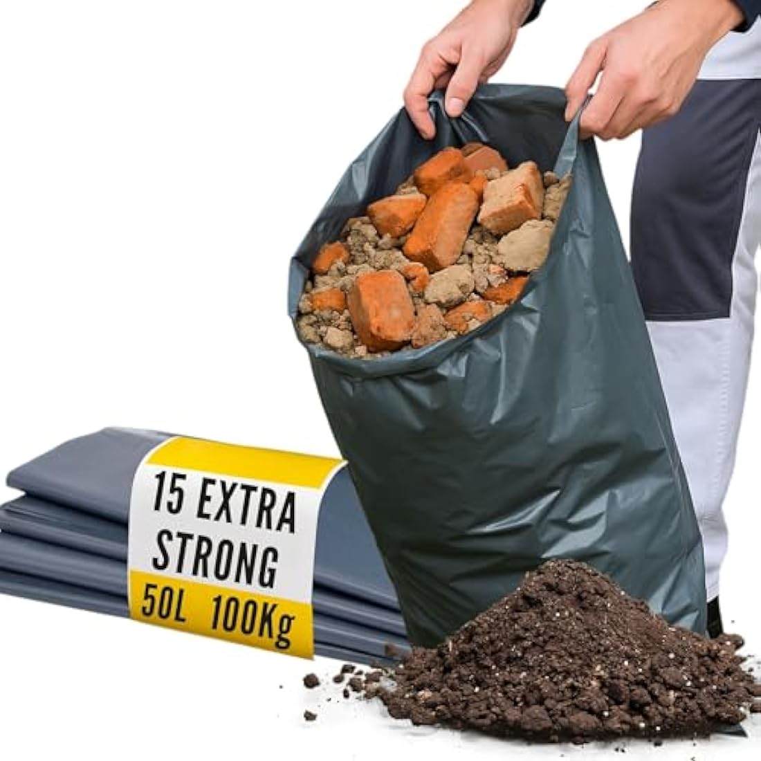 Calzette Large Heavy Duty Rubble Sacks Bags - Garden Waste Strong Bin Bag for Builders Gardening 100μm for Household - Garden - DIY – Builders