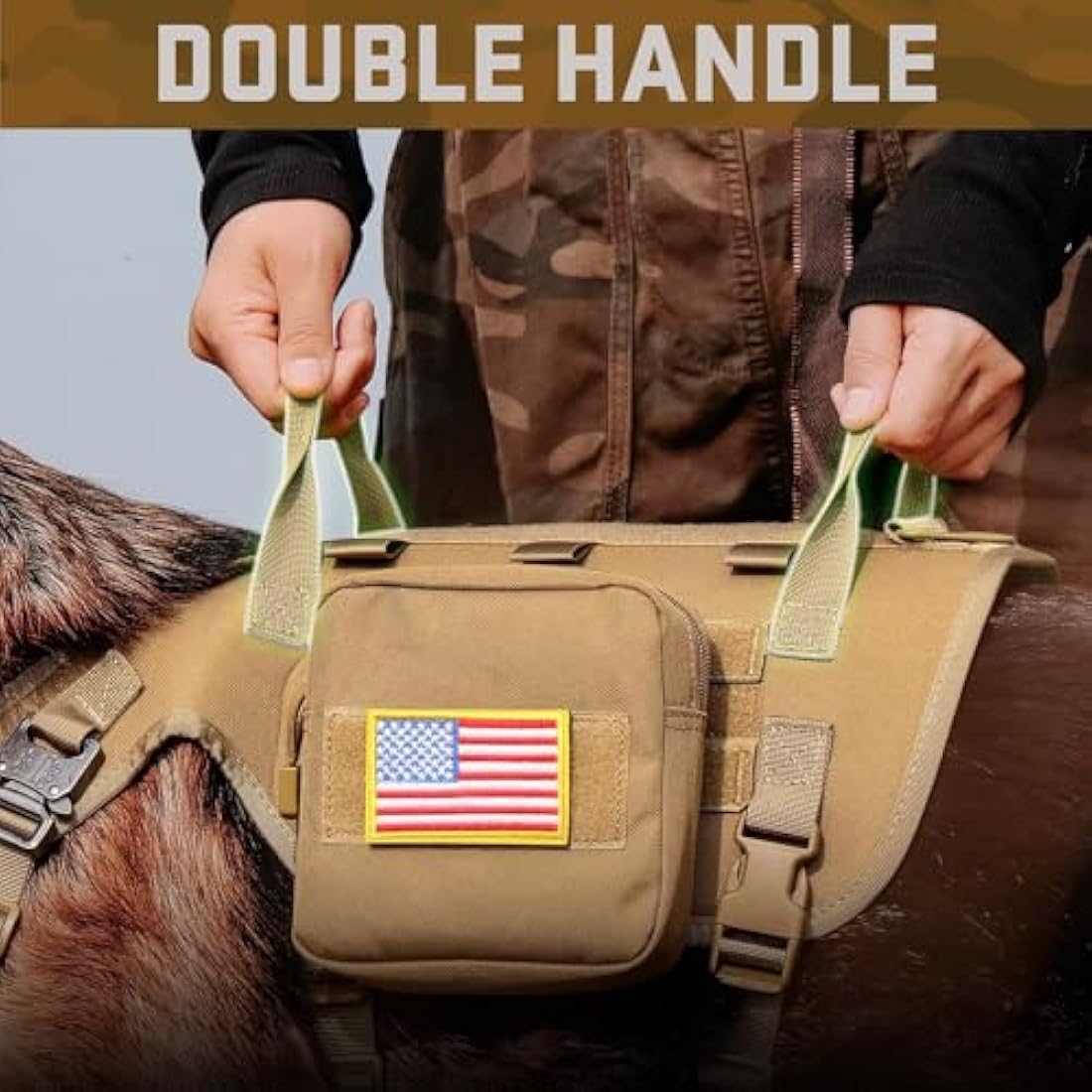 Forestpaw Tactical Dog Vest Harness & Military Dog Collar w/ Bungee Leash Set - No Pull Control - Backpack - Coyote Brown M/L
